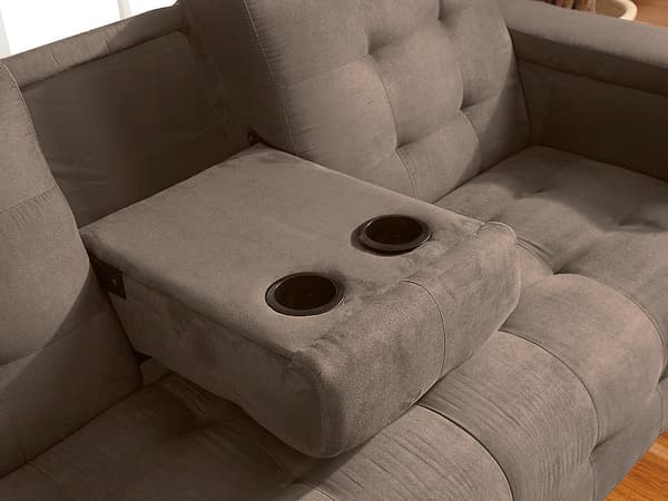 Vente-unique - 3-sits bäddsoffa i mikrofiber DEVONSHIRE med nedfällbart mittbricka - Brun
