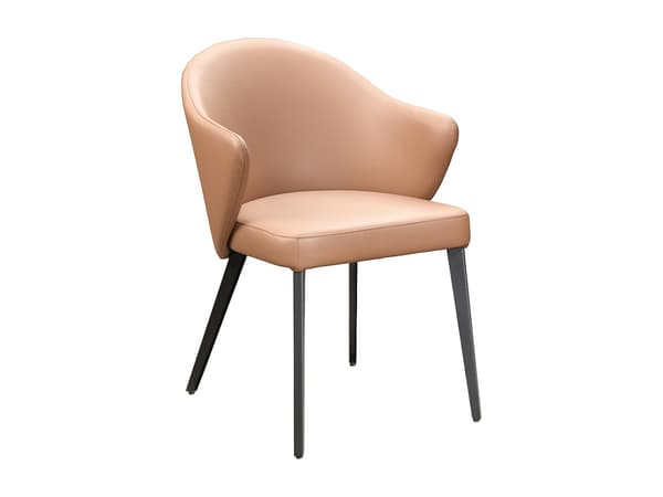 Vente-unique - Set med 6 stolar med armstöd i läder och svart stål - Kamel - MIBELLY av Maison Céphy