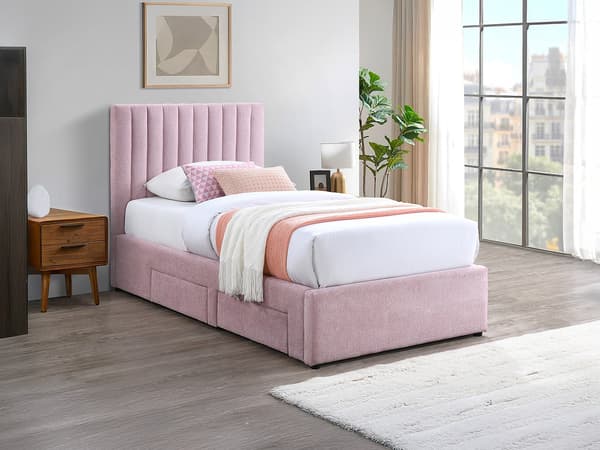 Vente-unique - Säng 90 x 190 cm med 2 lådor - Tyg - Rosa - SARAH