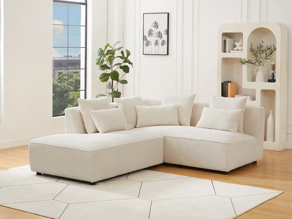 Vente-unique - Vänstervänd hörnsoffa i beige manchestersammet MECODI