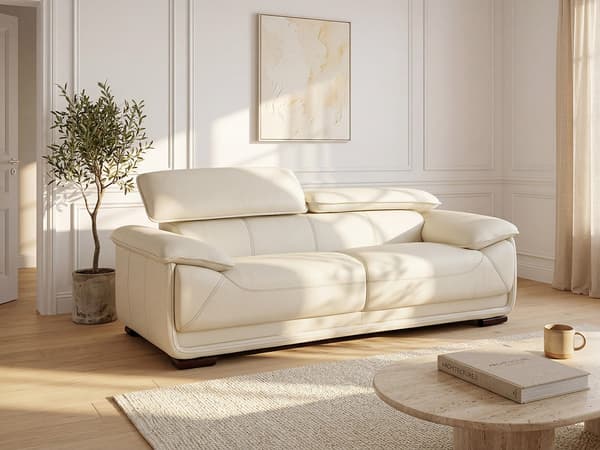 Vente-unique - 3-sits lädersoffa MACELO - Elfenbensvit