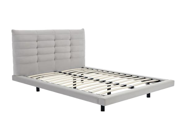 Vente-unique - Säng 160 x 200 cm med Vadderad sänggavel - Sammet - Grå - NISATIO