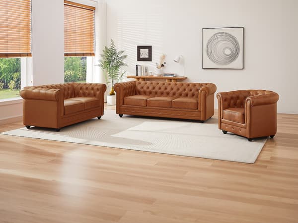 Vente-unique - Chesterfield 3-sits soffa i ljusgrått tyg CRONEL