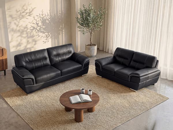 Vente-unique - 3-sits och 2sitssoffa i svart läder THIBAULT