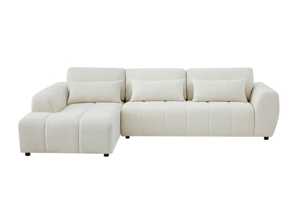 Vente-unique - Vänstervänd hörnsoffa med uppfällbart ryggstöd i beige texturerat tyg FABARTO