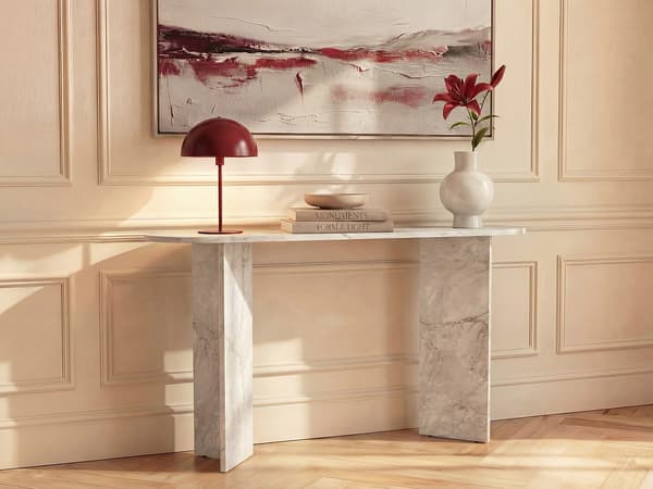 Vente-unique - Konsol - Vit marmoreffekt - TOPANIA