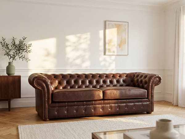 Vente-unique - CLOTAIRE 3-sits Chesterfield-soffa, 100 % åldrat läder