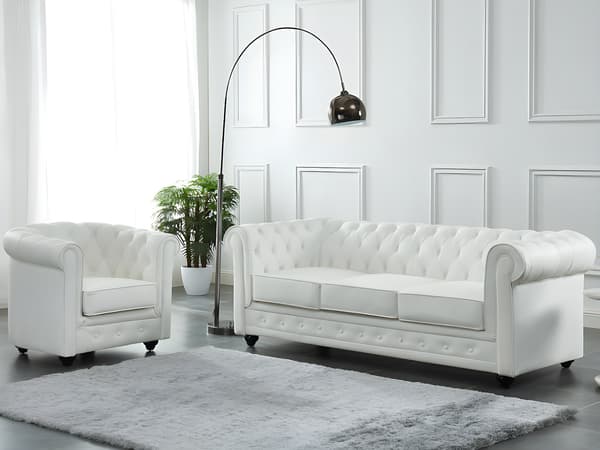 Vente-unique - 3-sits soffa och fåtölj i buffelläder CHESTERFIELD – Vit