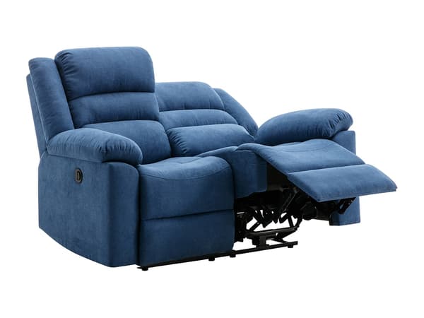 Vente-unique - 2-sits elektrisk reclinersoffa i blått tyg BUROLO