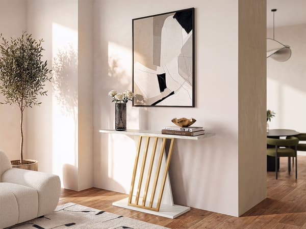 Vente-unique - Konsol - Vit marmoreffekt och guld - ORSONA