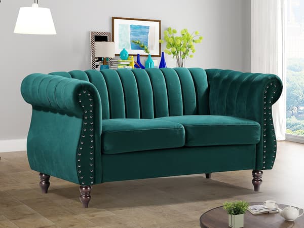 Vente-unique - 2-sits chesterfieldsoffa i sammet TRUMBO - Smaragdgrön
