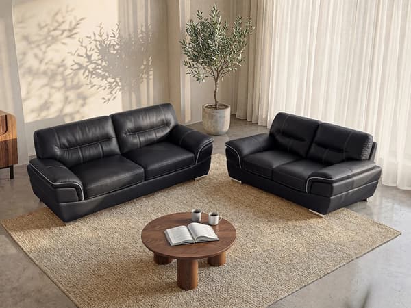 Vente-unique - 3-sits och 2sitssoffa i svart läder THIBAULT