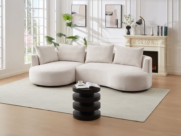 Vente-unique - Vänstervändvänd hörnsoffa i beige texturerad sammet LOUSADO