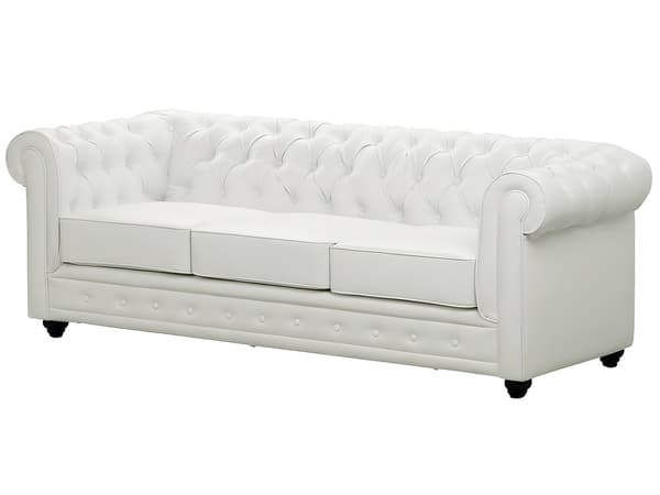 Vente-unique - 3-sits och 2-sits soffor i läderimitation CHESTERFIELD - Vit