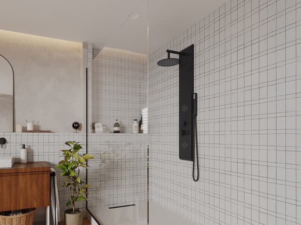 Vente-unique - Svart hydromasserande duschpelare - 130 x 20 cm - JUBIDA