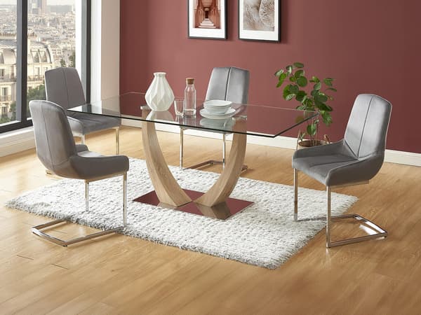 Vente-unique - MELODIE II bordsset + 4 BERLONA stolar - Transparent och grå