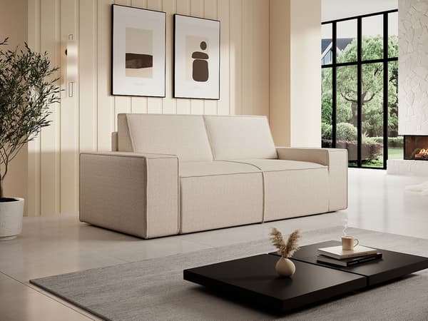 Vente-unique - AMELIA 3-sitssoffa i beige texturerat tyg