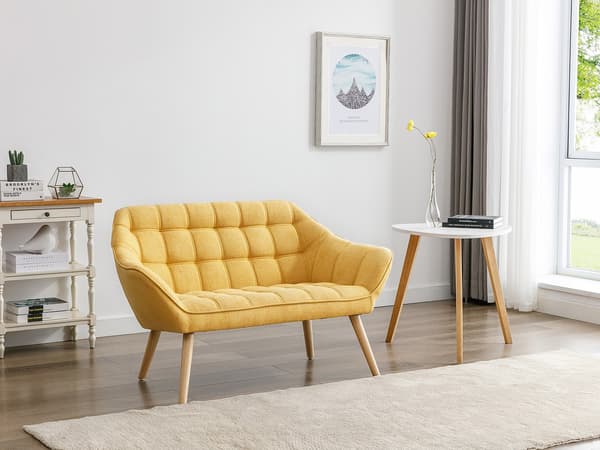 Vente-unique - 2-sits soffa i senapsgult tyg CASERTA