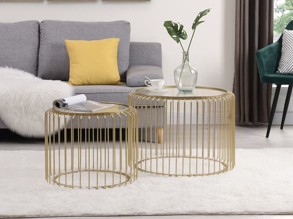 Vente-unique - Set med 2 soffbord i metall och glas - Guld - FERIDA