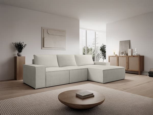 Vente-unique - Stor bäddsoffa högerställd beige manchester AMELIA