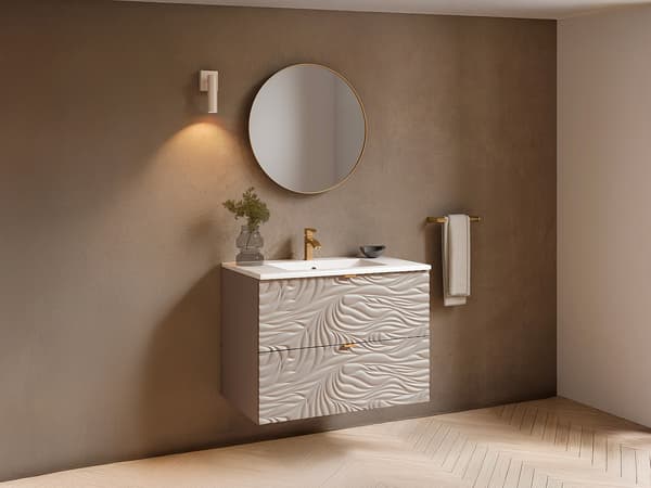 Vente-unique - Texturerad väggmonterad kommod för tvättställ - Beige - 80 cm - RINAREL