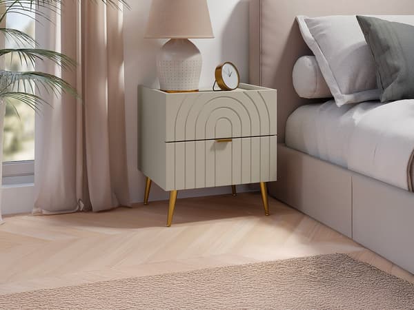 Vente-unique - Sängbord med 2 lådor - Beige - NORSIM