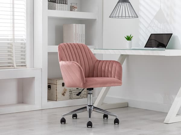 Vente-unique - Justerbar kontorsstol rosa sammet och silver ELEANA
