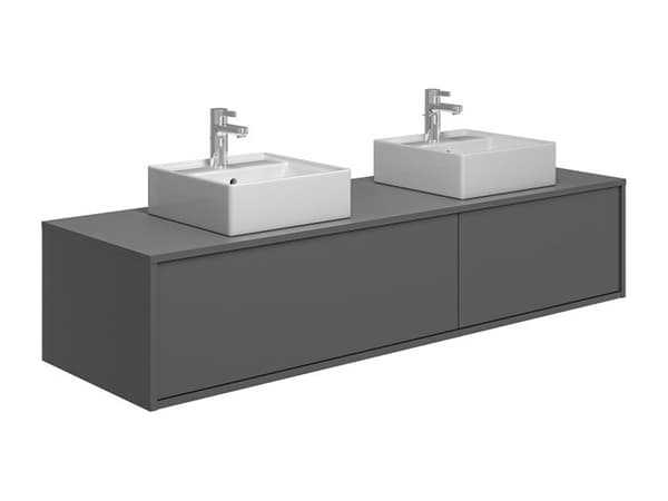 Vente-unique - Väggmonterad badrumsmöbel i mörkgrå med dubbla handfat – L150 cm – ISAURE II