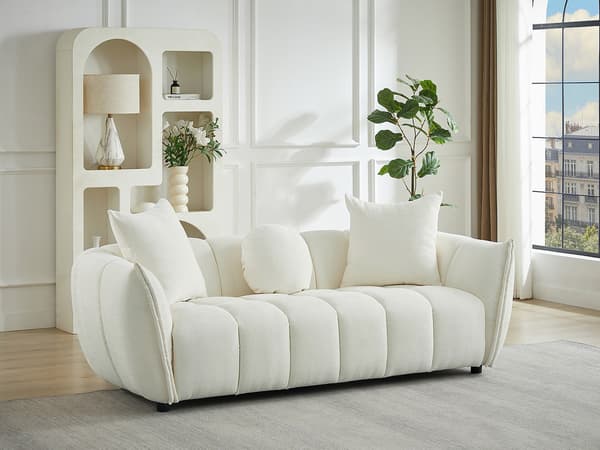 Vente-unique - 3-sits soffa i beige strukturerat tyg GONOLON