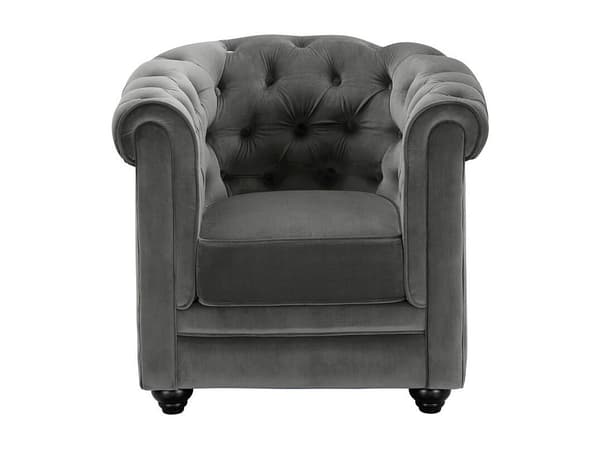 Vente-unique - 3-sitssoffa och fåtölj CHESTERFIELD - Mörkgrå sammet