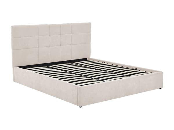 Vente-unique - Sängram med förvaring 200 x 200 cm - Tyg - Beige - HOPEYA