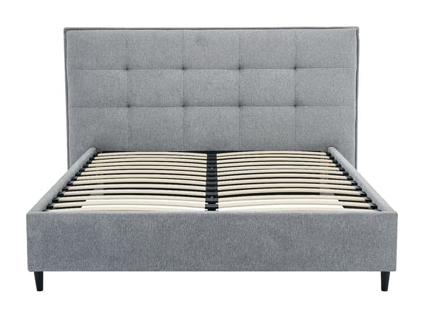 Vente-unique - Säng 180 x 200 cm med Vadderad sänggavel - Tyg - Grå - NIRPIO