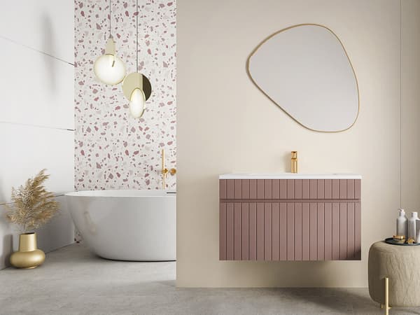Vente-unique - Upphängda underskåpslucka strierad rosa uppphängd - 80 cm - SATARA