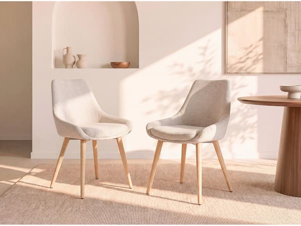 Vente-unique - Set med 6 stolar i tyg och bok - Beige - MASURIE