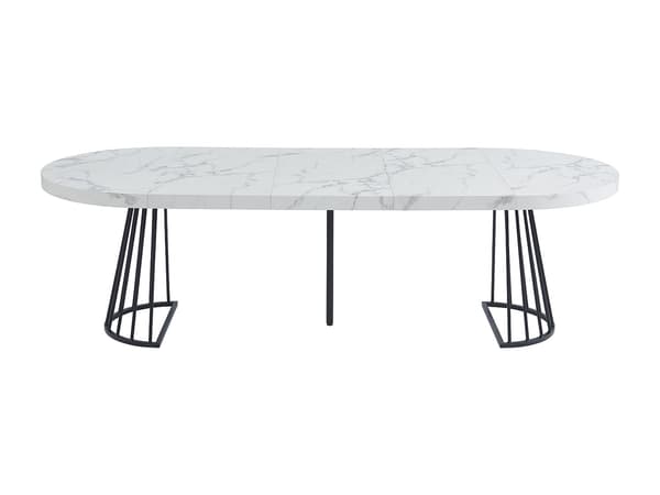 Vente-unique - FIRELA bord och 4 GULSUN stolar - Vit och beige marmoreffekt