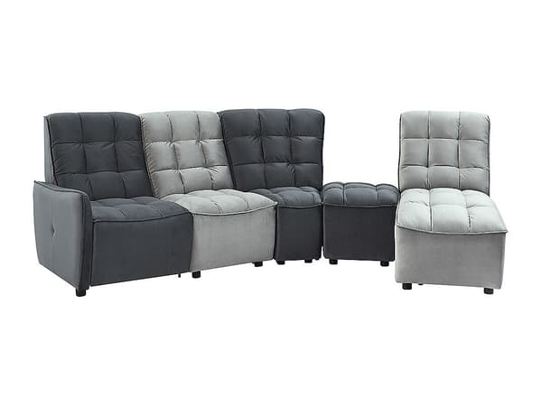 Vente-unique - Modulerbar elektrisk reclinerhörnsoffa i ljusgrå och mörkgrå sammet ALFORD