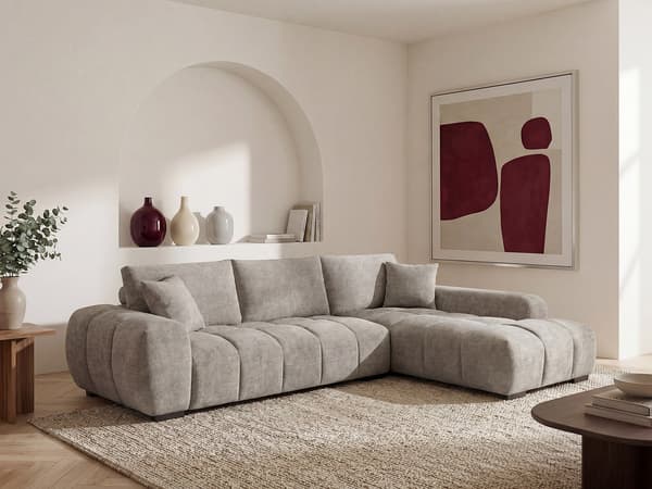 Vente-unique - Soffa Högervänd av grå texturerad tyg BERENIA
