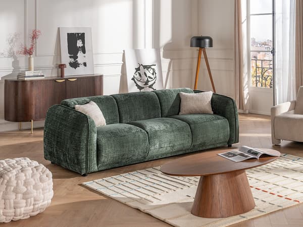 Vente-unique - 3-sits soffa i grön chenille JUNETI