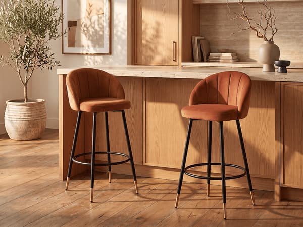 Vente-unique - Set med 2 barstolar i sammet och metall - Terracotta - ELIRAM