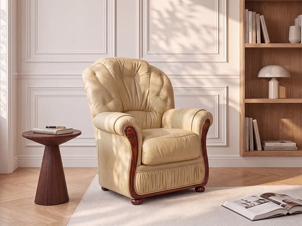 Vente-unique - Fåtölj 100% buffelläder beige DAPHNE
