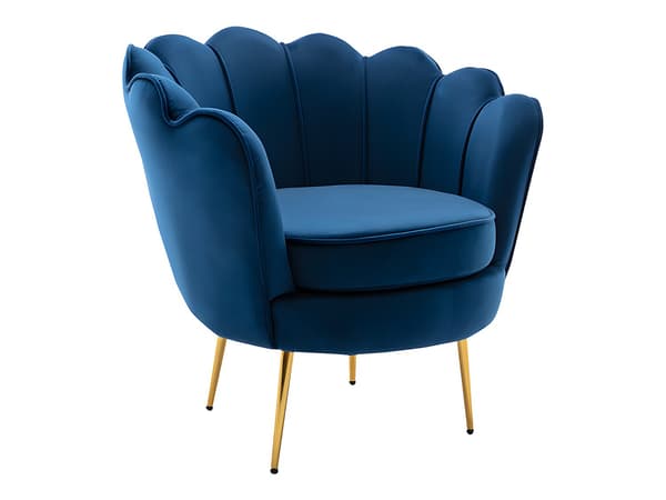 Vente-unique - 2-sits snäcksoffa och snäckformad fåtölj i midnattsblå sammet DANDELION