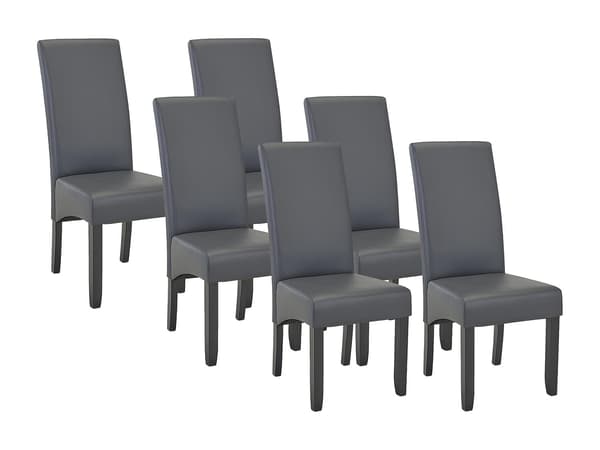 Vente-unique - Set med 6 ROVIGO stolar - Mattgrått konstläder - Svarta träben