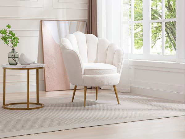Vente-unique - Bouclé-fåtölj i vit boucléklädd tygsoptisk Snäckformad LALEA