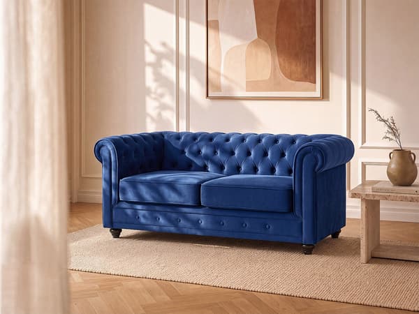 Vente-unique - 2-sitssoffa CHESTERFIELD - Kungsblå sammet