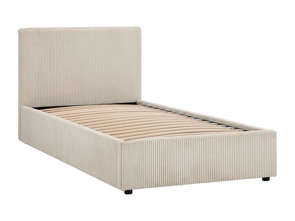 Vente-unique - Säng med förvaring 90 x 190 cm - Ribbad sammet - Krämvit - VALME
