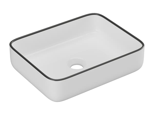 Vente-unique - Rektangulär keramisk handfat för montering ovanpå - Vit med svart rand - 50 x 39 cm - JUNIKO II
