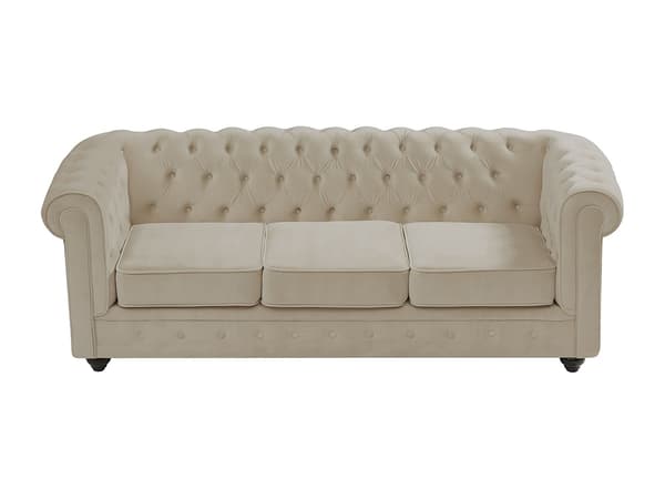 Vente-unique - 3-sitssoffa och fåtölj i beige sammet CHESTERFIELD