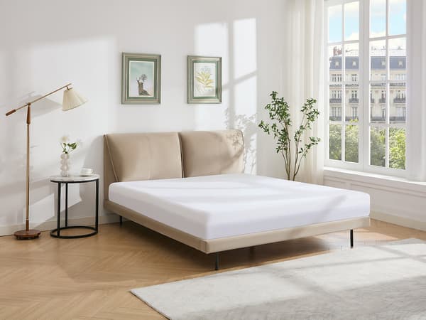 Vente-unique - Säng 140 x 190 cm - Sammet - Taupe - IBEDIA
