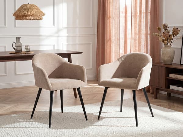 Vente-unique - Set med 6 stolar med armstöd i beige sammet och metall BIBO