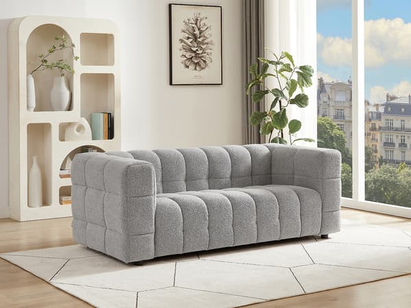 Vente-unique - 2-sits soffa i ljusgrått boucletyg LERICI
